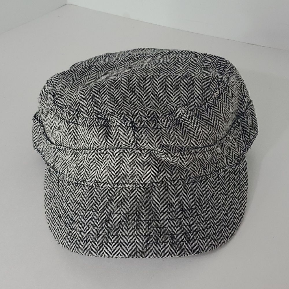 Olive & Pique Black White Herringbone Cadet Cap Wool Blend Adjustable Hat…